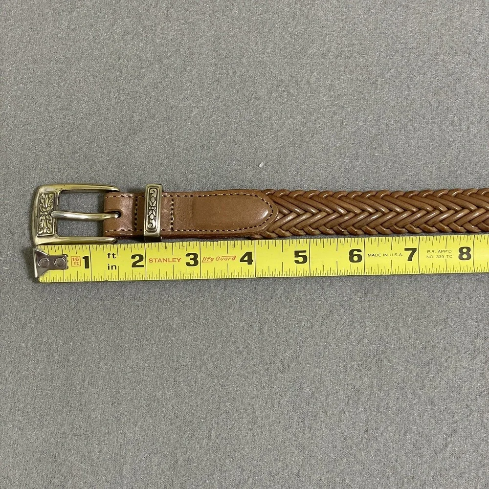 Vintage Leather Braided Belt Silver Hardware Brown Women's‎ Adjustable 90s Woven